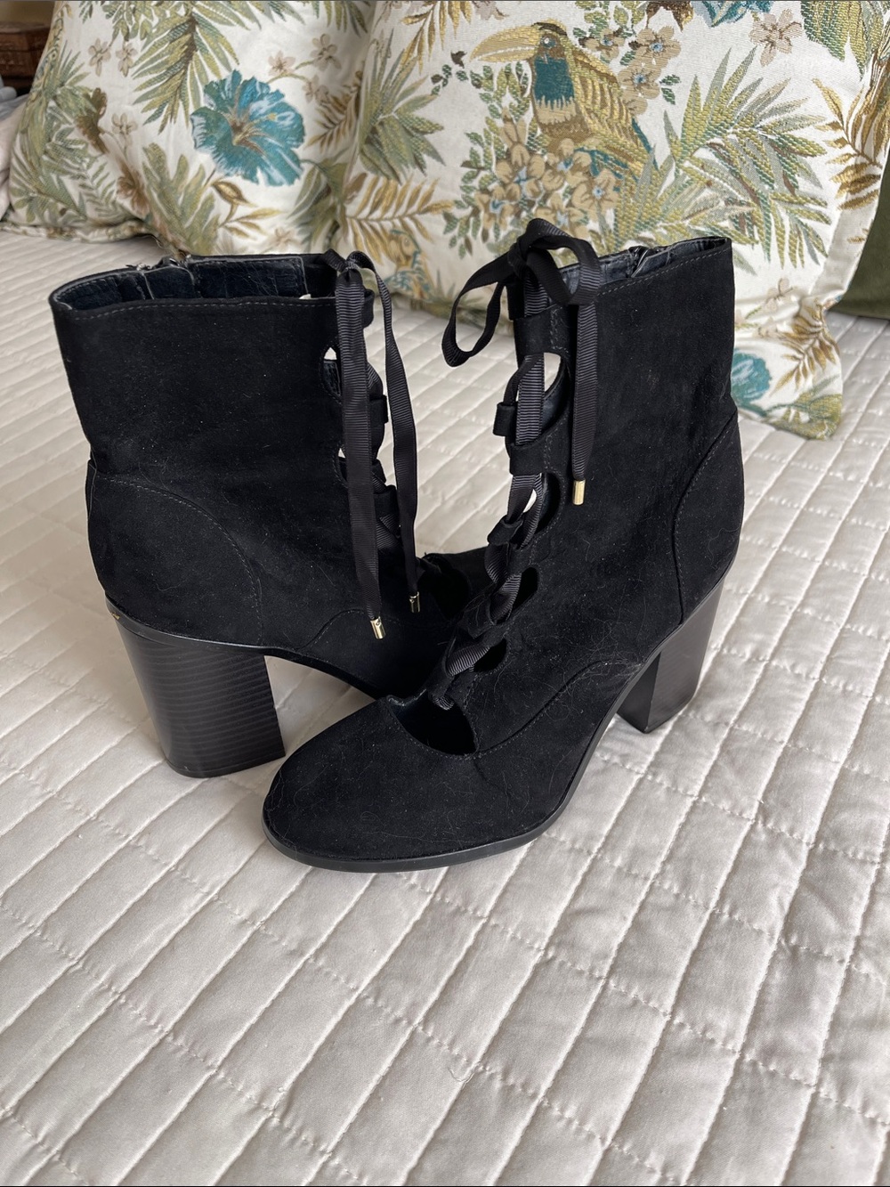 Black Suede Lace-Up Women's Ankle Boots